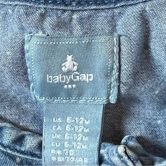 Baby Gap Lightweight Denim Polka Dot Coverall with Ruffle Shoulders - Picture 3 of 3